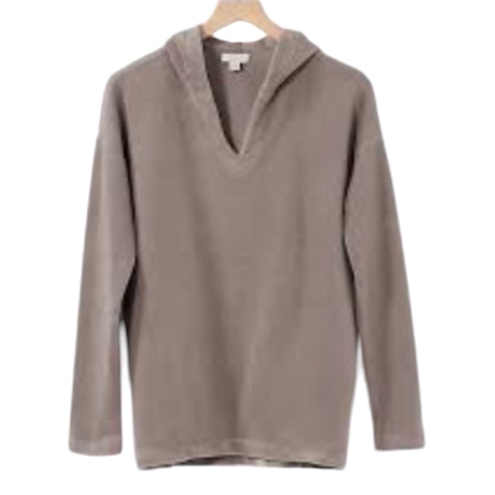 J. Jill Taupe V-Neck Hooded Pullover Sweatshirt